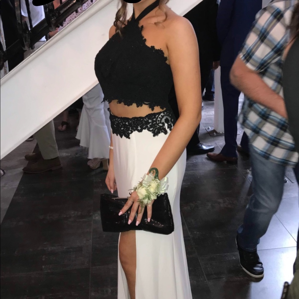 Black and White Two Piece Prom Dress